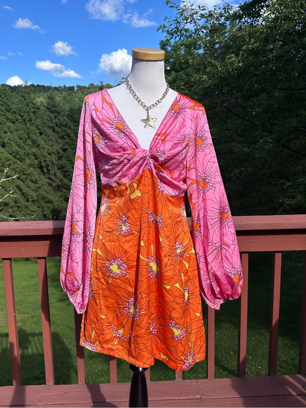 NWT! Never Fully Dressed Iris Floral Twist-Front Long-Sleeve Mini Dress